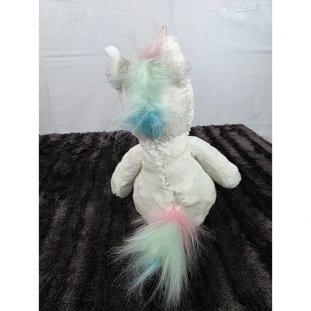 Pinky White Unicorn Plush Stuffed Animal Pastel Rainbow Mane Iridescent Horn